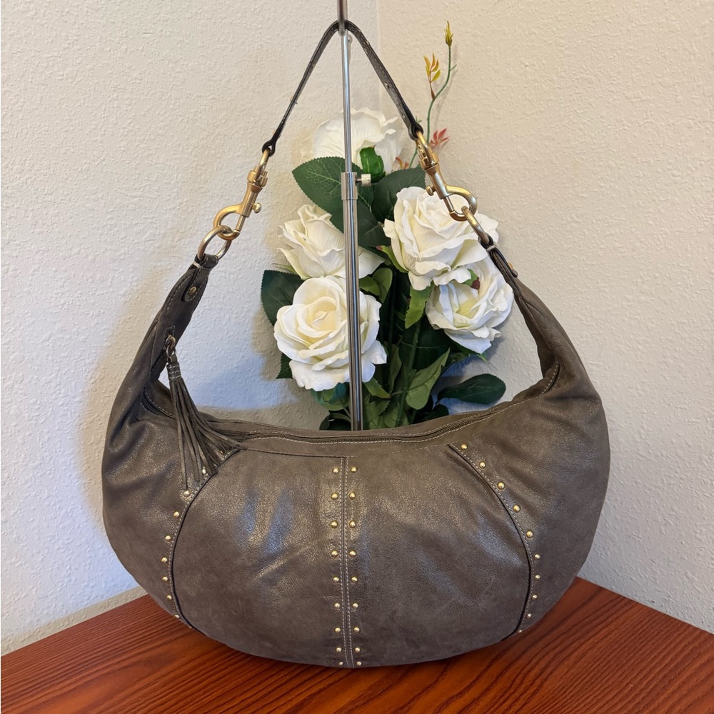 Fossil Gray Leather Hobo Bag with Braided Details